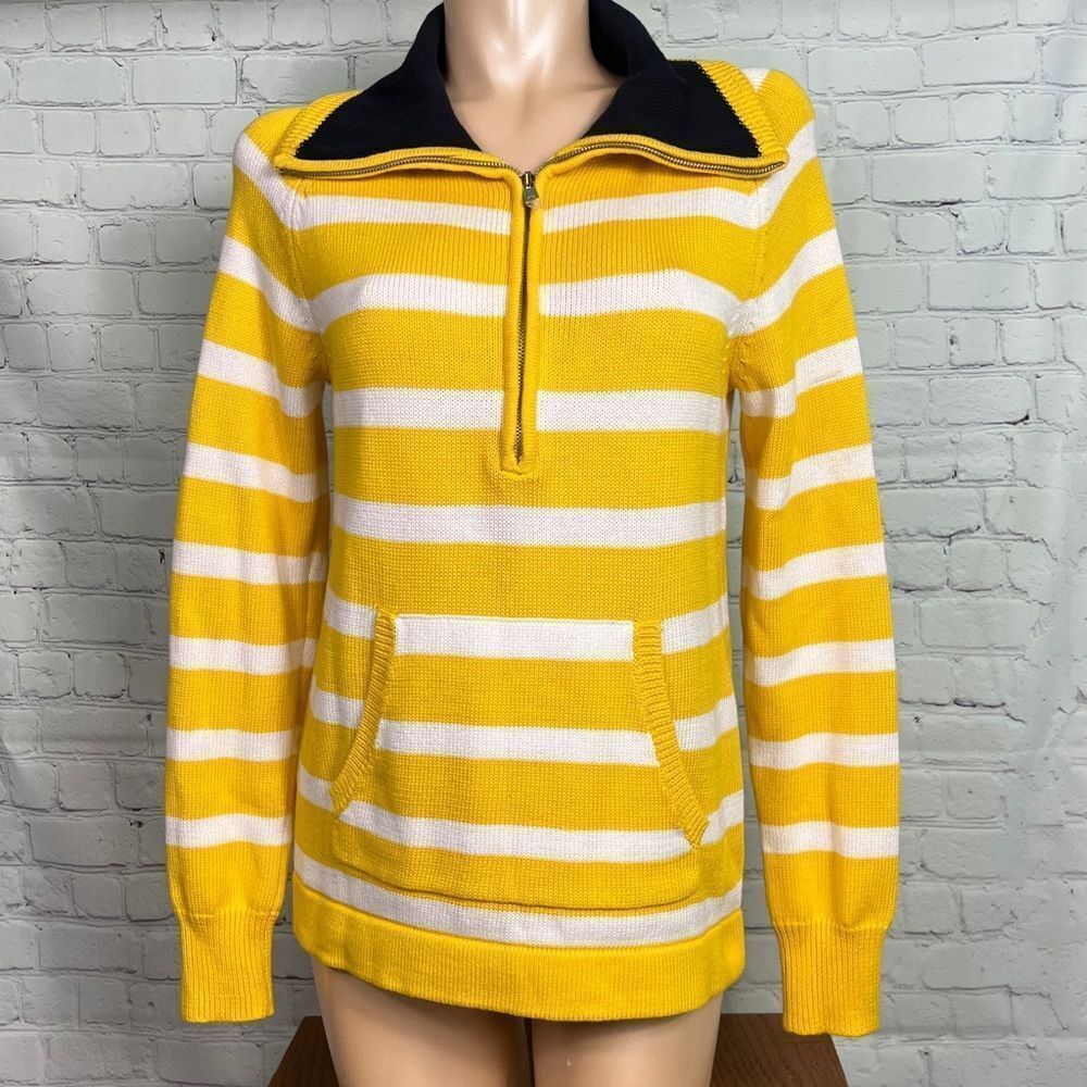 Lauren Jeans Co. Ralph Lauren Yellow and White Striped Turtleneck Sweater 1/4zip
